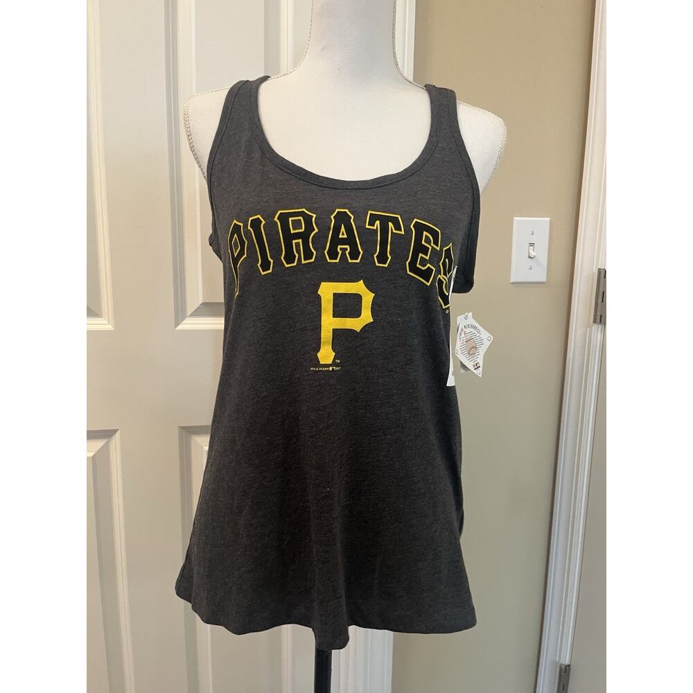 5th & Ocean M Pittsburgh Pirates Racerback Tank Top Dark Gray/Yellow Baseball